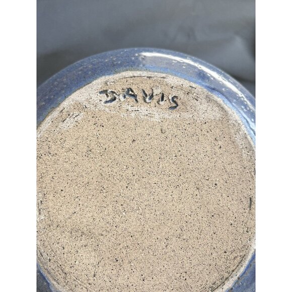 Sign Davis Art Pottery Jar w Lid Sandstone Glaze Stoneware Hand Thrown Blue Tan - Picture 7 of 11